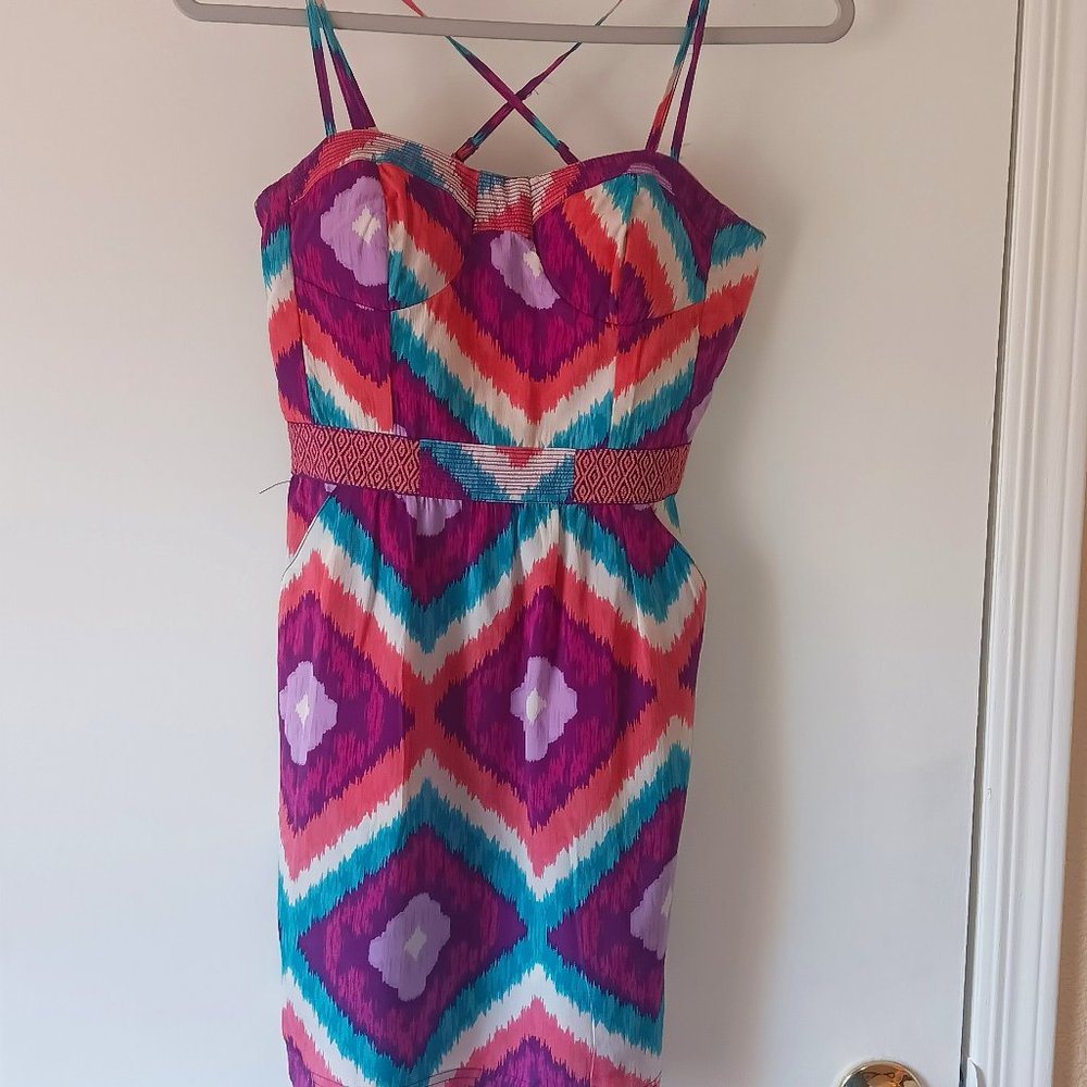 COLORFUL MINI DRESS BY AMERICAN EAGLE OUTFITTERS, SPAGETTI STRAPS, SIZE 0